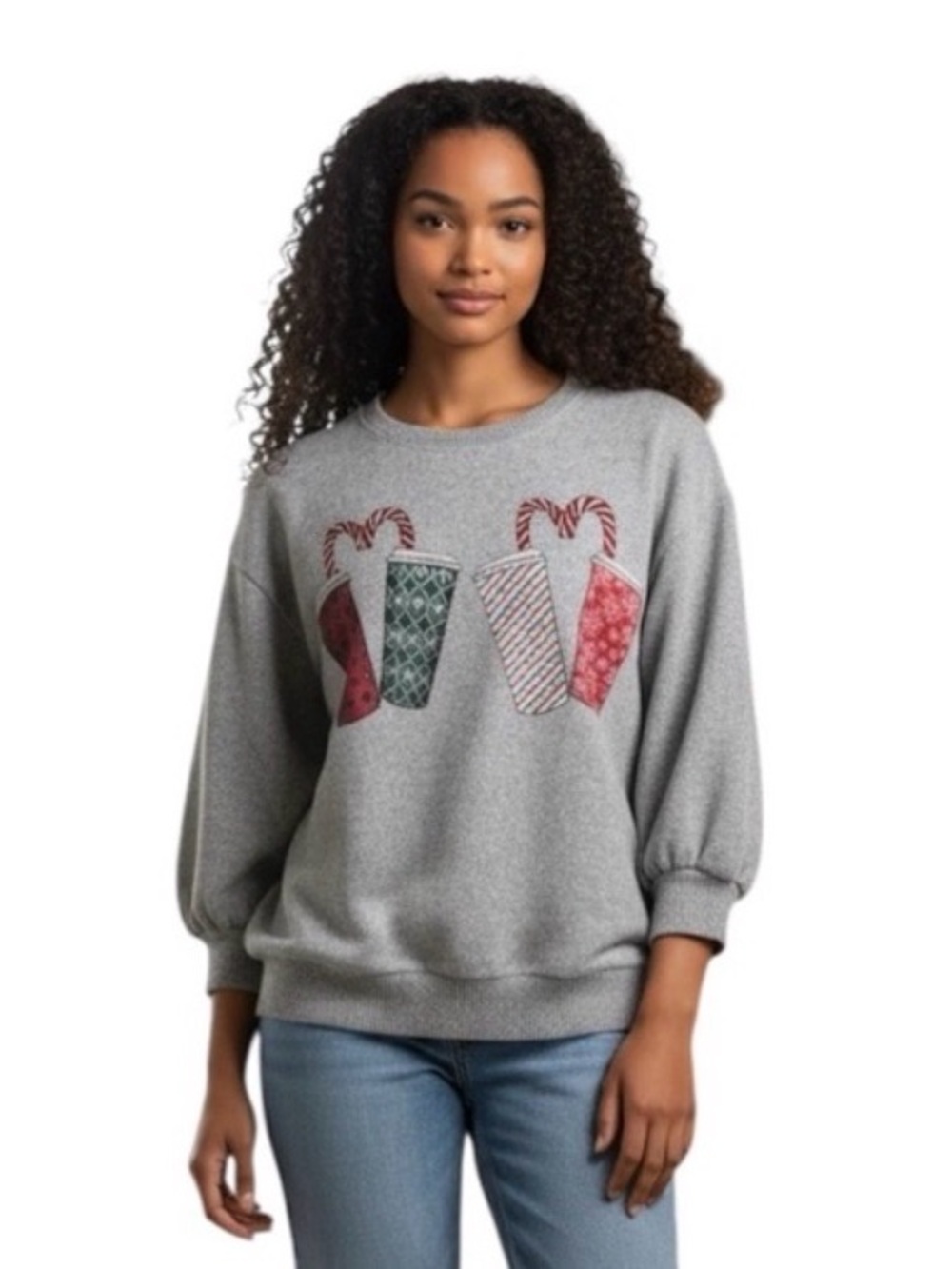 Love & Lace Grey Christmas Holidays Pullover Sweatshirt size Small
